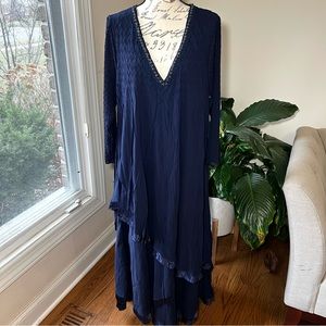NWT Komarov Long Blue Tiered Dress Sz 3X